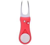 Adfaga Golf Divot Tool Stainless Steel Spring Loaded Automatic Extendable Fork for Turf Repair Ball Marking Portable Golf Accessories Red Blue Black 11cm (Red)