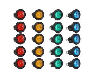 Adfaga LED Light Round Rocker Switch 20PCS 3 Pin 2 Gear 12V Car Toggle Power Switch Copper Plated Silver Contacts ABS Housing 20mm Diameter for Automotive Electrical Systems