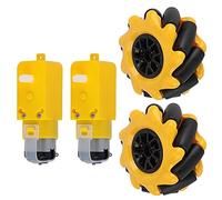 Adfaga Mecanum Wheels for Robot Car DIY Smart Robot Parts Yellow Black Rubber Coated 48mm Diameter Wheel Set with TT Geared Motors for DIY Smart Cars Small Robotics Projects