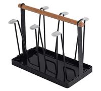 Adfaga Metal Cup Drying Rack Iron Wood Mug Draining Holder Multi Functional Kitchen Countertop Organizer with Handle for Coffee Tea Cups Dishwasher Safe Storage 23x12 5x18 8cm (Black)