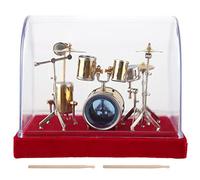 Adfaga Miniature Drum Set Model Exquisite Handmade Copper Gold Plated Musical Instrument Display for Home Office Desk Decor Gift (14cm)