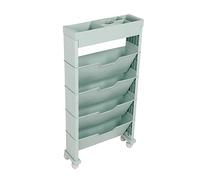 Adfaga Mobile Bookcase Multipurpose Large Capacity Rolling Organizer Shelf with Universal Wheels for Classroom Bedroom Library Office Made of Premium PP Plastic Size 30.9x4.7x15.6 (Blue)