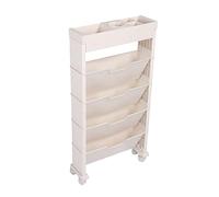 Adfaga Mobile Bookcase Multipurpose Large Capacity Rolling Organizer Shelf with Universal Wheels for Classroom Bedroom Library Office Made of Premium PP Plastic Size 30.9x4.7x15.6 (Beige)