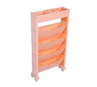 Adfaga Mobile Bookcase Multipurpose Large Capacity Rolling Organizer Shelf with Universal Wheels for Classroom Bedroom Library Office Made of Premium PP Plastic Size 30.9x4.7x15.6 (Roseate)