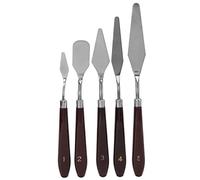 Adfaga Professional Stainless Steel Palette Set 5Pcs Flexible Abstract Painting Knife with Ergonomic Wooden Handle for Artists and Cake Decorators Silver Brown