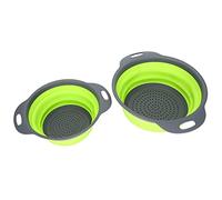 Adfaga Round Retractable Folding Drain Basket Filter Basket with Handle Multifunctional Kitchen Plastic Basin for Vegetables Fruits Pasta Storage Green 2PCS Large Small Size