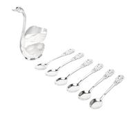 Adfaga Silver Swan Dinnerware Set Elegant Swan Base Holder 6 Piece Coffee Spoon Cutlery Set for Home Bars Parties Aluminum Material Stirring Mixing Sugar Ice Cream Cakes