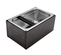 Adfaga Stainless Steel Coffee Knock Box with Handle Wooden Base Durable Coffee Grounds Container Waste Bin for Coffee Shops Milk Tea Stores and Home Use