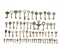 Adfaga Vintage Bronze Skeleton Keys 69pcs Antique Style Decorative Heart Bow Shape DIY Jewelry Making Supplies for Necklace Bracelet Crafting Copper Material Various Sizes 1.5cm to