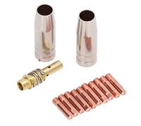 Adfaga Welding Nozzle Contact Tip Connector Rod Kit Premium Brass Copper MIG MAG Torch Consumables Replacement Parts for MB15AK Welding Gun 10 Tips 2 Nozzles 1 Rod Professional WEL