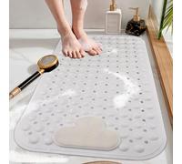 ADFANCO Bath Mat Non Slip Anti Mould with Foot Massage Mat - Strong PVC Grip Shower Mat Suction Cups and Drain Holes - Large Bathroom Mat Quick Dry Bathtub Mats - 40 x 70 cm, Cream