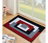 ADFANCO Door Mat for Kitchen - Super Soft Distressed Low Pile Illusion Rug Non Slip Door Matt Indoor - Welcome Floor Mat for Front and Back Entrance Doormat - Black Red, 50 x 80 cm