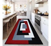 ADFANCO Hallway Runner Washable Rugs for Living Room Bedroom Carpet - Elegant Non Shed Abstract Design Oriental Rug Non Slip Kitchen Rugs - Black Red, 60 x 220 cm
