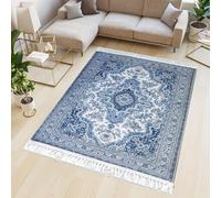 ADFANCO Rugs Living Room 120 x 170 cm - Vintage Carpet Large Bedroom Rugs - Washable Non Slip for Hallway Dining Room Rugs under Table Lounge Rugs 120x170 (4 ft x 5 ft 6 in) - Kashmir Blue