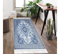 ADFANCO Vintage Runner Rug Carpet Kitchen Runner Mats Non Slip Washable Floral Oriental Soft Pile Distressed Non Shed Traditional Runner Rug 80 x 150 cm (2 ft 6 in x 5 ft) - Kashmir Blue