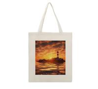 ADFGYERH Sea Lighthouse in Sunset Tote Bag Open Top, Everyday Carry, Pockets Canvas Tote Bag- Gift for Women，Aesthetic Tote Bag，Reusable, Grocery Shopping Heavy Duty, Foldable, Washable