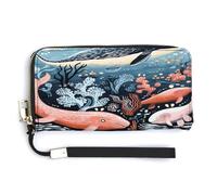 ADFGYERH Seal Whale Octopus Fish Purse Travel Long with Coin Pocket,Clutch Bag RFID Blocking, Zip Around, Large Capacity,Womens Wallet for Travel Work