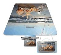 ADFGYERH Seashells on The Beach Outdoor Mat Foldable ，Beach Blanket Waterproof Surface，Easy to Clean Travel Blanket， for Spring and Summer Grassland Camping