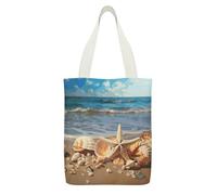 ADFGYERH Seashells on The Sandy Beach Bag ，Internal Pocket Design Reusable/Tote Bags Zipper Design，Canvas Tote Bag for Travel, Fitness, And Weekend Getaways.