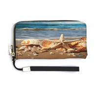 ADFGYERH Seashells on The Sandy Beach Purse Travel Long with Coin Pocket,Clutch Bag RFID Blocking, Zip Around, Large Capacity,Womens Wallet for Travel Work