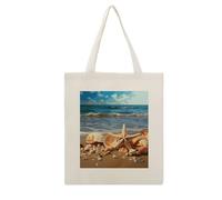 ADFGYERH Seashells on The Sandy Beach Tote Bag Open Top, Everyday Carry, Pockets Canvas Tote Bag- Gift for Women，Aesthetic Tote Bag，Reusable, Grocery Shopping Heavy Duty, Foldable, Washable