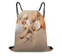 ADFGYERH Seashells Starfish on The Sand Bag ，Open Pull Cord Design，Drawstring Backpack Convenient And Portable，small Backpack Suitable for Everyday Life, Office Work, Travel And Other Scenarios.