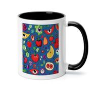 ADFGYERH Shining Eyes Doodle 11 Oz Ceramic Travel Coffee Mug, Coffee Cup with Handle, Demitasse Mugs for Latte & Hot Chocolate, Holiday Office Gift Her Him Microwave Safe