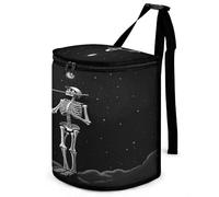 ADFGYERH Skeleton in The Night Car Trash with Lid，Storage Bag Large Capacity, Handle Design， Waterproof Trash Bin for Cars,Travelling,Outdoor.