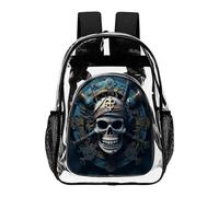 ADFGYERH Skeleton Pirate Clear Backpack Large,Transparent Backpack PVC Transparent Bookbag for Security, Work, Travel, Stadium