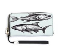 ADFGYERH Sketch Fish Purse Travel Long with Coin Pocket,Clutch Bag RFID Blocking, Zip Around, Large Capacity,Womens Wallet for Travel Work