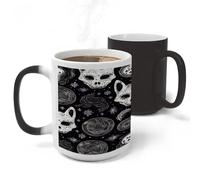 ADFGYERH Skull Cat Moon Gothic Mug ，Made of Ceramic，Comfortable to Hold ，coffee Mug Heat Sensitive Color Changing，Coffee Travel Mug，Suitable for Coffee, Tea, Hot Cocoa, Hot Milk, Etc.