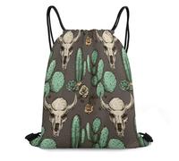 ADFGYERH Skull of Bull And Cute Cactus Bag ，Open Pull Cord Design，Drawstring Backpack Convenient And Portable，small Backpack Suitable for Everyday Life, Office Work, Travel And Other Scenarios.