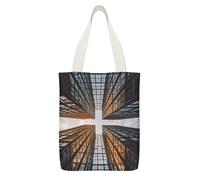 ADFGYERH Skyscraper Looking Up at Sky Bag ，Internal Pocket Design Reusable/Tote Bags Zipper Design，Canvas Tote Bag for Travel, Fitness, And Weekend Getaways.