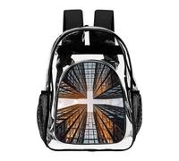 ADFGYERH Skyscraper Looking Up at Sky Clear Backpack Large,Transparent Backpack PVC Transparent Bookbag for Security, Work, Travel, Stadium