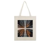ADFGYERH Skyscraper Looking Up at Sky Tote Bag Open Top, Everyday Carry, Pockets Canvas Tote Bag- Gift for Women，Aesthetic Tote Bag，Reusable, Grocery Shopping Heavy Duty, Foldable, Washable