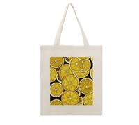 ADFGYERH Sliced Lemon Wallpaper Tote Bag Open Top, Everyday Carry, Pockets Canvas Tote Bag- Gift for Women，Aesthetic Tote Bag，Reusable, Grocery Shopping Heavy Duty, Foldable, Washable