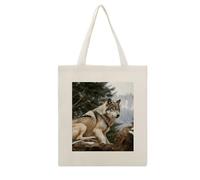 ADFGYERH Snow Mountain Wild Wolf Tote Bag Open Top, Everyday Carry, Pockets Canvas Tote Bag- Gift for Women，Aesthetic Tote Bag，Reusable, Grocery Shopping Heavy Duty, Foldable, Washable