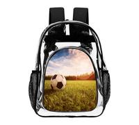 ADFGYERH Soccer Ball on A Field Clear Backpack Large,Transparent Backpack PVC Transparent Bookbag for Security, Work, Travel, Stadium