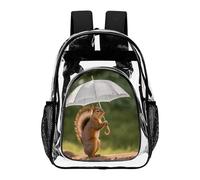 ADFGYERH Squirrel Hold A Umbrellas Clear Backpack Large,Transparent Backpack PVC Transparent Bookbag for Security, Work, Travel, Stadium