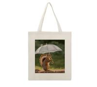 ADFGYERH Squirrel Hold A Umbrellas Tote Bag Open Top, Everyday Carry, Pockets Canvas Tote Bag- Gift for Women，Aesthetic Tote Bag，Reusable, Grocery Shopping Heavy Duty, Foldable, Washable
