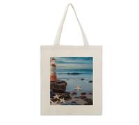 ADFGYERH Starfish Lighthouse Beach Tote Bag Open Top, Everyday Carry, Pockets Canvas Tote Bag- Gift for Women，Aesthetic Tote Bag，Reusable, Grocery Shopping Heavy Duty, Foldable, Washable
