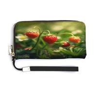 ADFGYERH Strawberries on The Grass Purse Travel Long with Coin Pocket,Clutch Bag RFID Blocking, Zip Around, Large Capacity,Womens Wallet for Travel Work