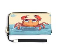 ADFGYERH Summer Cartoon Crab Purse Travel Long with Coin Pocket,Clutch Bag RFID Blocking, Zip Around, Large Capacity,Womens Wallet for Travel Work