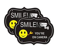 Adfitjo Smile Your on Camera Signs, Video Surveillance Signs Outdoor, 10x7 Inch Rust Free Aluminum Metal Sign, Fade Resistance, UV Protected, Indoor/Outdoor Use for Home, Business (2 pack)