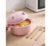 Adftccp Microwave Ramen Bowl with Strainer Set, Pig Shaped Noodle Cooker with Chopsticks Spoon and Fork, Easy Lunch Bowl for Students and Office Meals at Home Dorm Or Work (A)