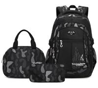 ADGBPE Boys Backpack School Bag Set Kids Bookbag Primary Durable Rucksack Teenager Student Bags for teen Waterproof (3-Black 3Pcs)