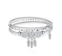 ADGJL Sterling Silver Bracelet,Silver Plated Bracelet For Women Novelty Simple Feather Dreamcatcher Charming Silver Bangle Silver Friendship Bracelets Best Friend Gift For Christmas Birthday