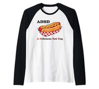 ADHD A Delicious Hot Dog Funny Fast Food Humor Sarcastic Pun Raglan Baseball Tee