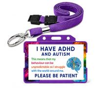 ADHD & Autism Hidden Disability ID Card with Blue Lanyard & Card Holder | Waterproof Medical Alert Card | Breakaway Safety Lanyard | Emergency Contact Details | Printed in UK | Quantum Leap