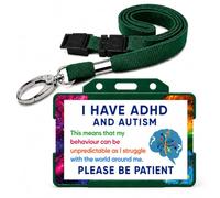 ADHD & Autism Hidden Disability ID Card with Green Lanyard & Card Holder | Waterproof Medical Alert Card | Breakaway Safety Lanyard | Emergency Contact Details | Printed in UK | Quantum Leap